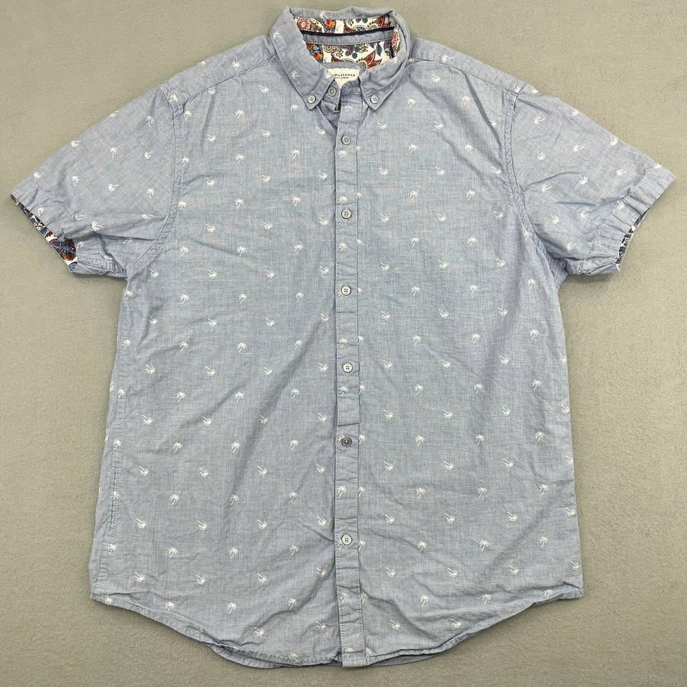Denim & Flower Ricky Singh Mens Medium Blue Palm Tree Print‎ Short Sleeve Shirt
